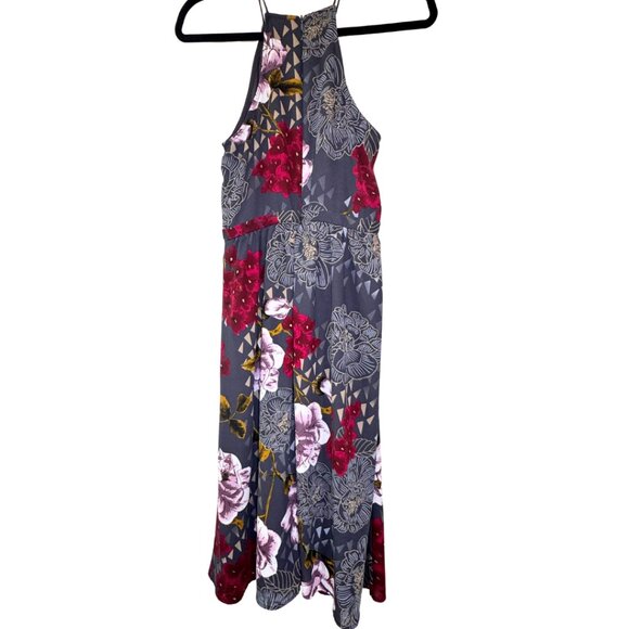 Everly Anthropologie Floral Halter Midi Dress Gray Pink Geometric Print Size S - Picture 3 of 5